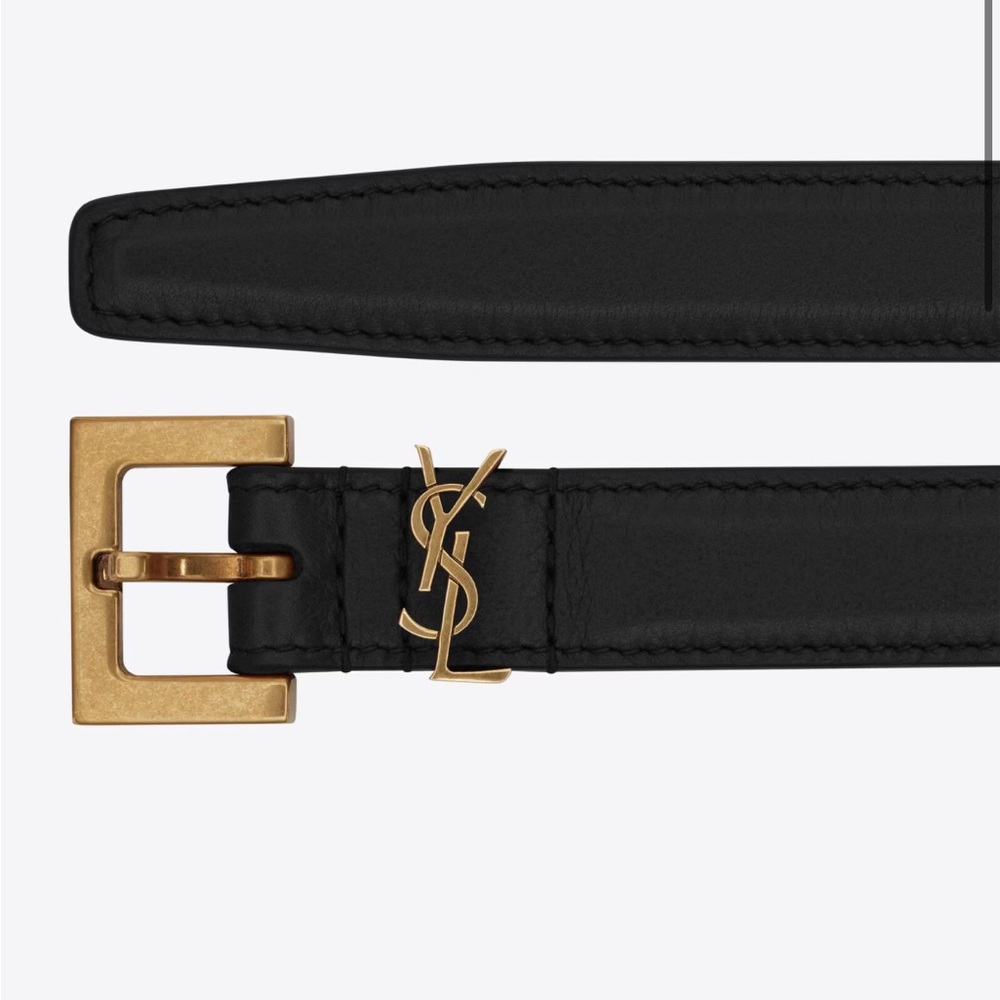 YSL CASSANDRE THIN BELT WITH SQUARE BUCKLE IN BOX SAINT LAURENT LEATHER